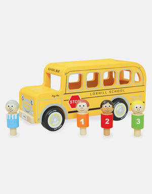 yellow american school bus wooden toy