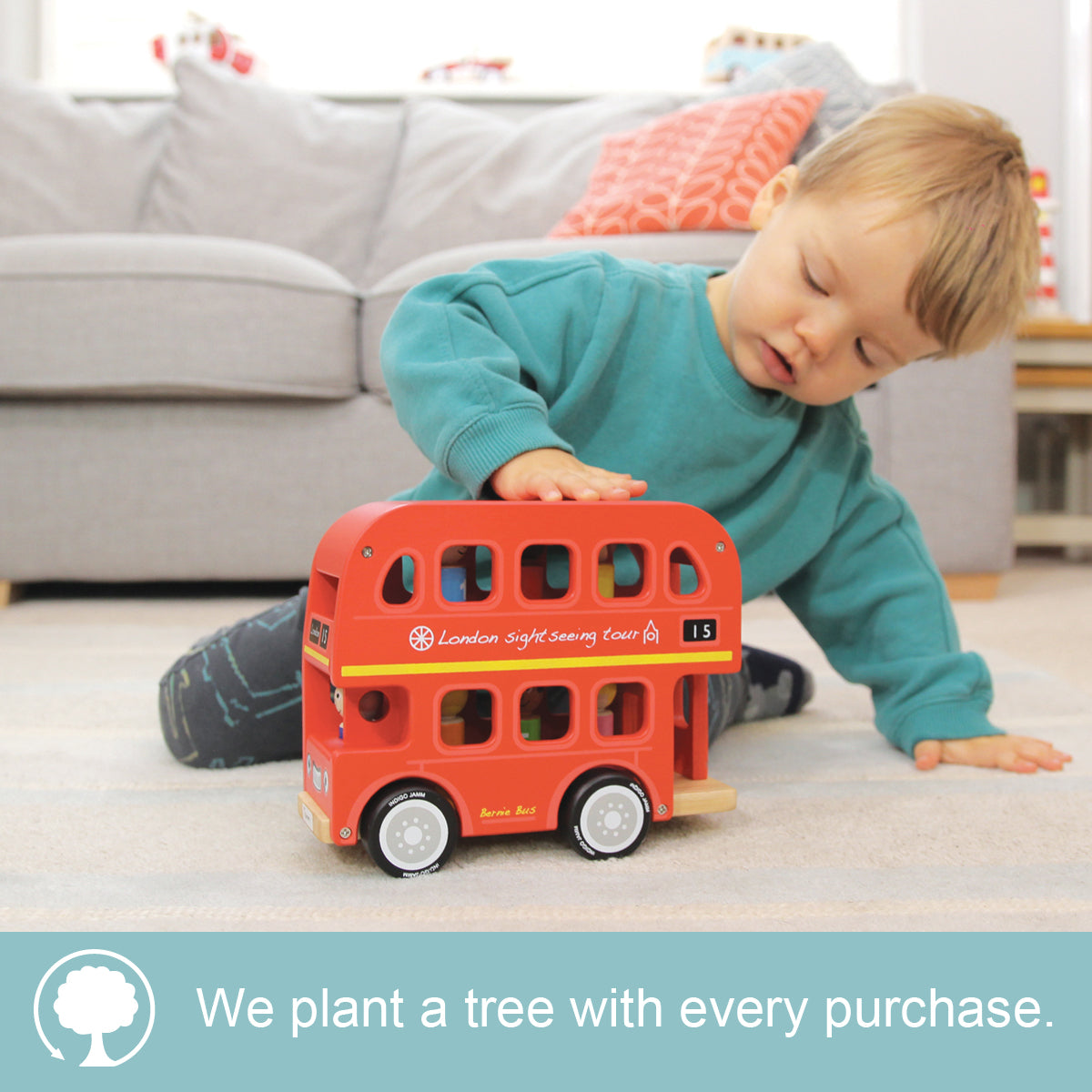 Indigo Jamm Mini Bernie Bus & Libro Su Londra – Giocattolo In Legno Per Bambini 18+ Mesi – Senza Plastica – Sviluppo Creativo
