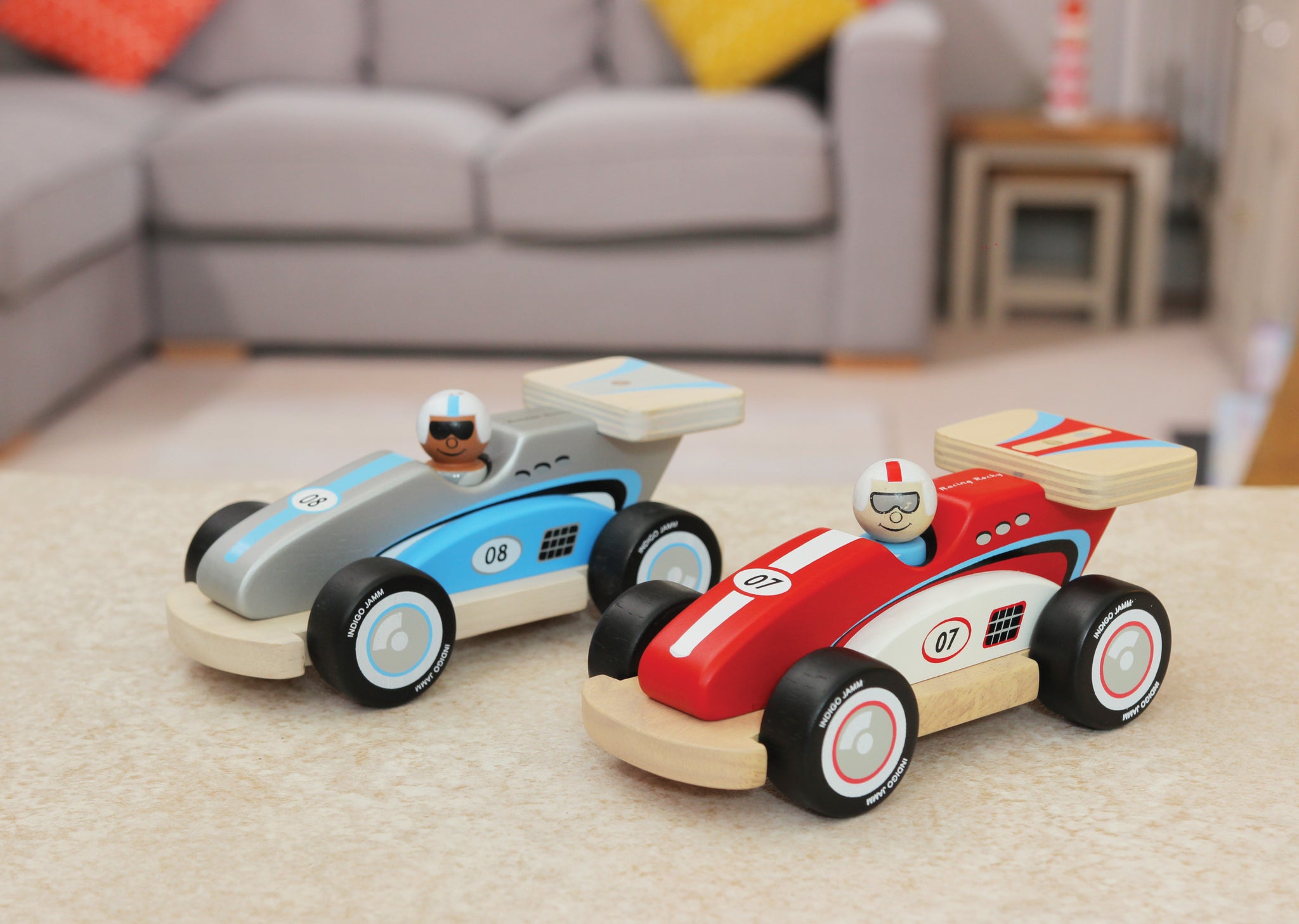 Racing Robbie Race Car Wooden Toy With Peg Person - Indigo Jamm