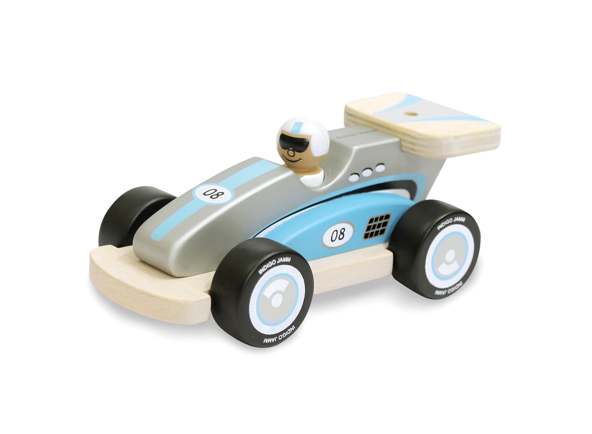 Racing Robbie Race Car Wooden Toy With Peg Person - Indigo Jamm